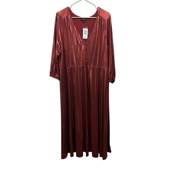 Torrid Maxi Dress Sz 2X 2 Liquid Knit Tea Length Red Metallic Holiday Dress New - Picture 2 of 8